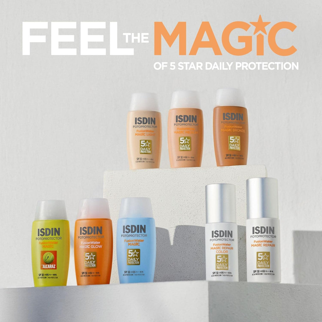 ISDIN Fotoprotección Fusion Water MAGIC SPF 50, Protector Solar Facial De Textura Ligera Y Fase Externa Acuosa Con Tacto Final Sedoso, 50Ml