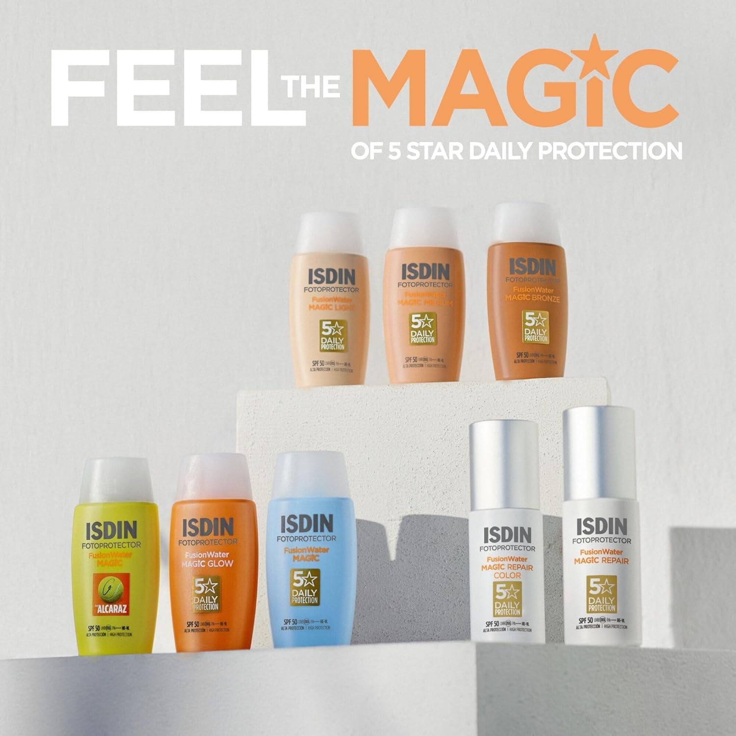 ISDIN Fotoprotección Fusion Water MAGIC SPF 50, Protector Solar Facial De Textura Ligera Y Fase Externa Acuosa Con Tacto Final Sedoso, 50Ml