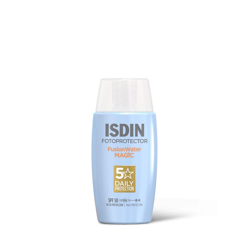 ISDIN Fotoprotección Fusion Water MAGIC SPF 50, Protector Solar Facial De Textura Ligera Y Fase Externa Acuosa Con Tacto Final Sedoso, 50Ml